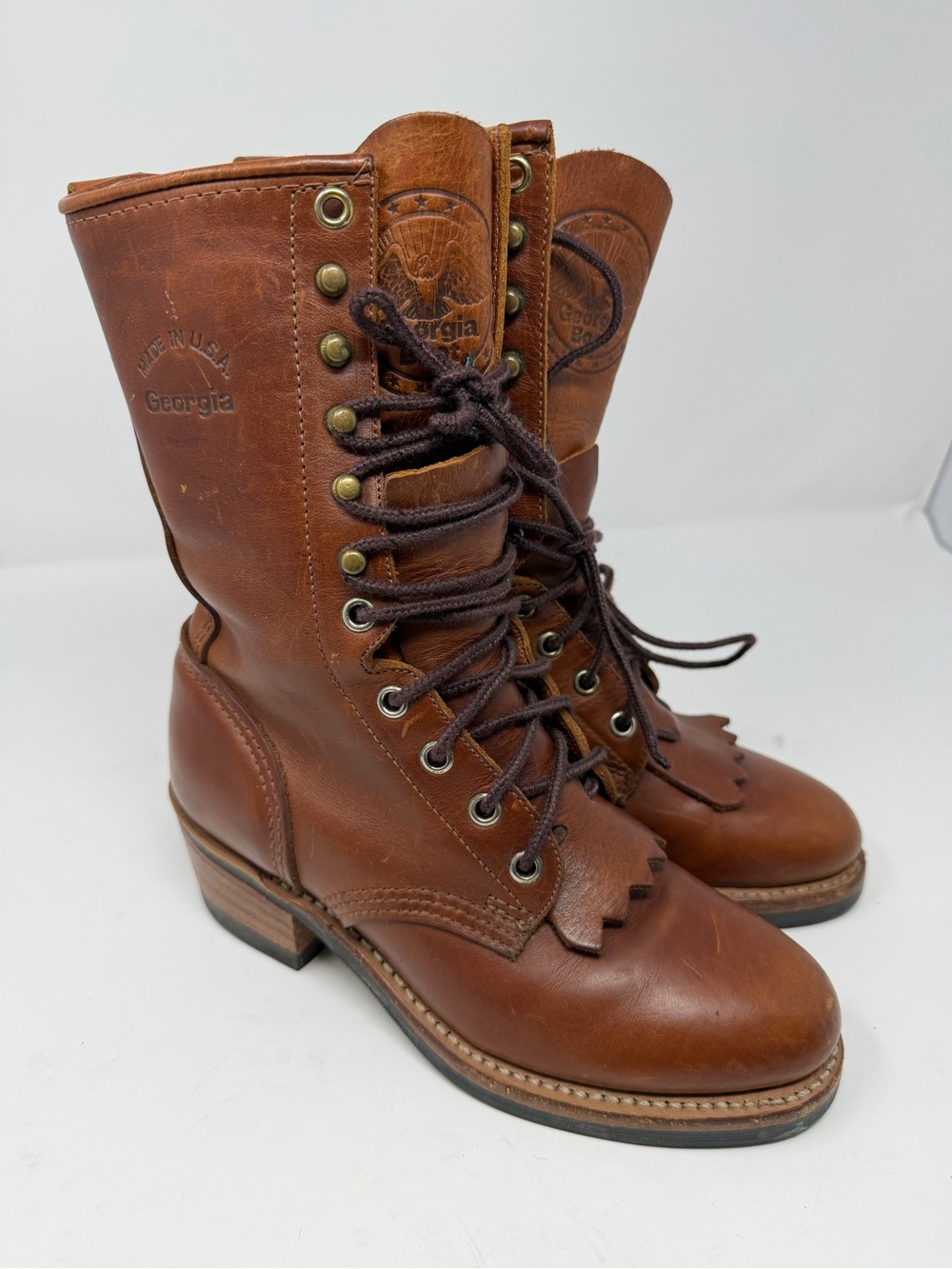 Georgia Packer Vintage Brown Leather Speedlace Rugged All Purpose Work Boot